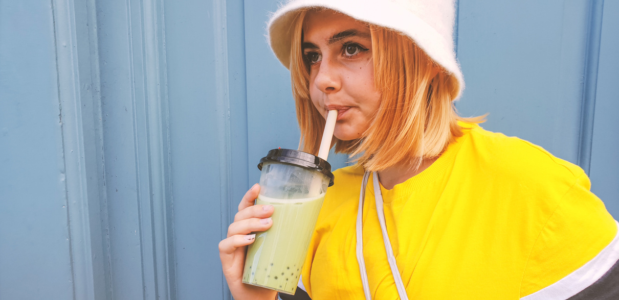 Teenager drinking Bubble tea